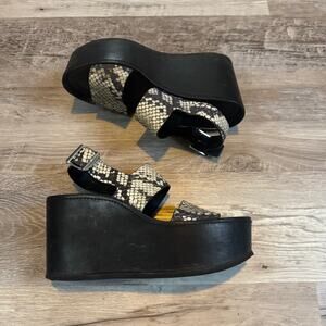 Vince Snake Print Platform Sandals Black Chunky Heel Womens 8f